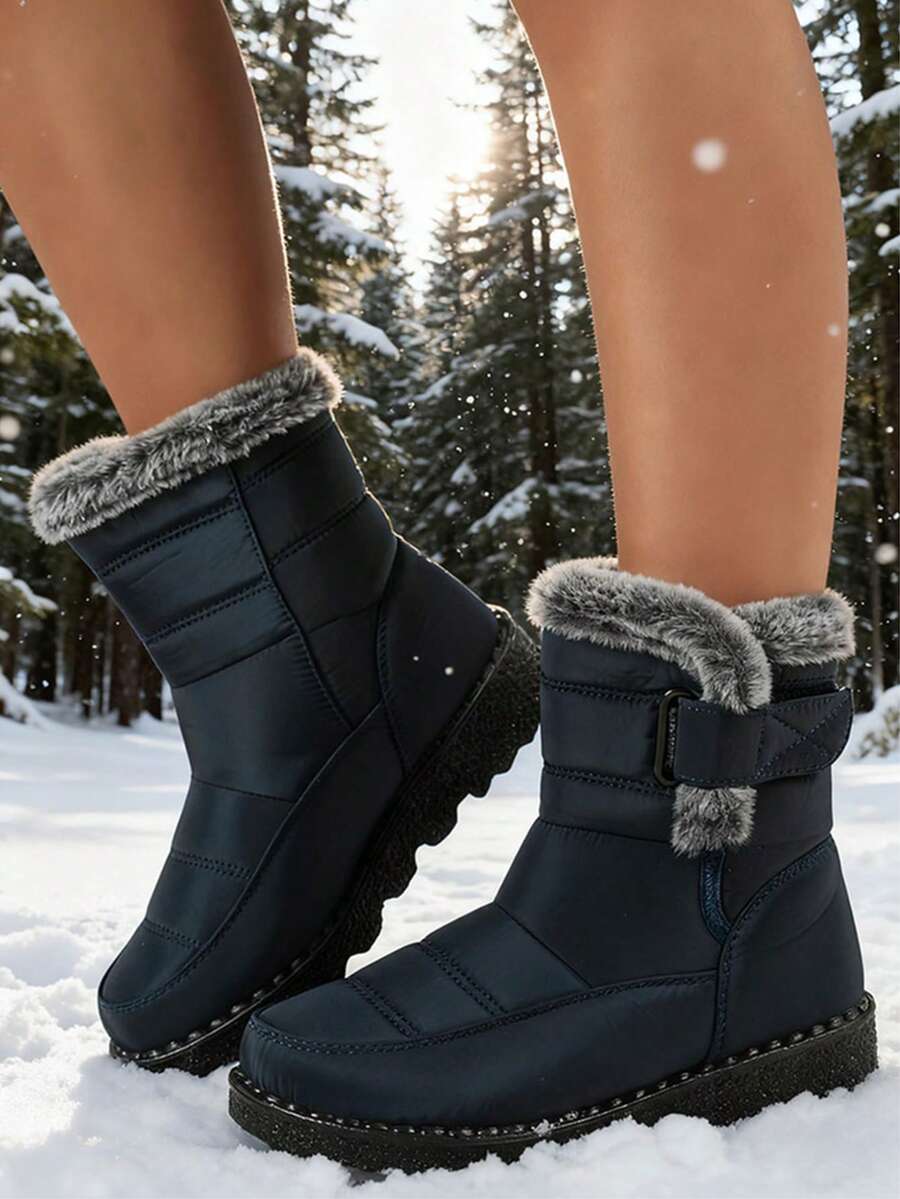 FZY Women's Plush Thick-Soled Snow Boots, Classic Thick-Soled Snow Boots, Women's Sports Shoes, Ankle-Length, Lightweight Design, Anti-Slip Sole, Suitable For Daily Outdoor Wear, Valentine's Day And Holiday Shopping Fashionable Warm Boots, Must-Have Women's Shoes For Winter Vacation Return To School - Màu xanh lam - Xem 1