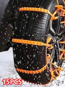 15件套汽车配件 - 防滑轮胎链，适用于轿车、SUV/越野车轮胎，带绑带的雪地防滑链，防止爆胎和脱困，汽车配件