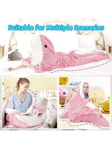 Jumbo Shark Sleeping Bag, 68.9 Inch Oversized Facecloth Sleeping Bag For All Family Members. The Ultimate Overnight Gear Made With Super Soft Facecloth Fabric. Dual Purpose Sleeping Bag For Indoor And Outdoor Camping Overnights. Top Choice For Children's Christmas Gifts, Available In Blue And Pink. - 粉色 - 查看 7