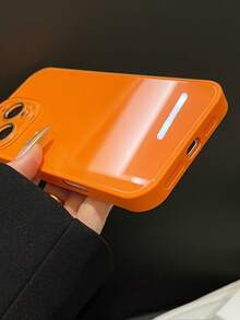 Ốp lưng điện thoại họa tiết máy Macaron màu trơn mùa hè viền thẳng có ống kính tương thích với iPhone 16 ProMax, 13 New 14 Pro, 16, Simplistic 15 ProMax, 11/12 bảo vệ toàn diện - trái cam - Xem 5