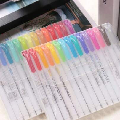 15pcs/Set Dual-Tip Fluorescent Highlighter Pens, Thick & Thin, Water-Based Pigment, Suitable For Drawing, Coloring, Marking Text And Daily Use