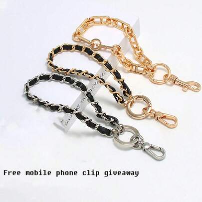 1 件金属皮革短款手机壳链腕带礼物，适合送给母亲、家人、朋友、生日、节日的手机挂饰、手机链