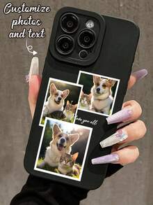 Personalized Letter Text 3-Photo Collage Phone Case With Cardholder, Customizable Multi-Color Frame Compatible With 11, 12, 13, 14, 15, 16 Pro Max, S22, S23, S24 Ultra, A14, A15, A55, Birthday Anniversary Graduation Gift, Shockproof Protective Case - Black - View 3