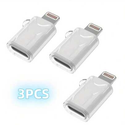 3PCS Type-C To Lightning Adapter With Transparent Protective Case Supports Charging And Data Transmission