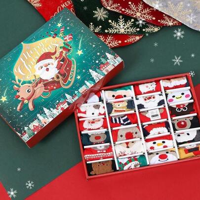 Weihnachts-Adventskalender 2024, Weihnachts-Adventskalender-Socken für Damen, warme und weiche Weihnachtssocken für Damen und Herren, Socken