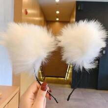 Light Up Headbands LED Cat Ears Headband Faux Fur Hair Hoop Cute Colored Light For Xmas Party Cosplay Halloween Birthday (Cool White) - 冷白 - 查看 8