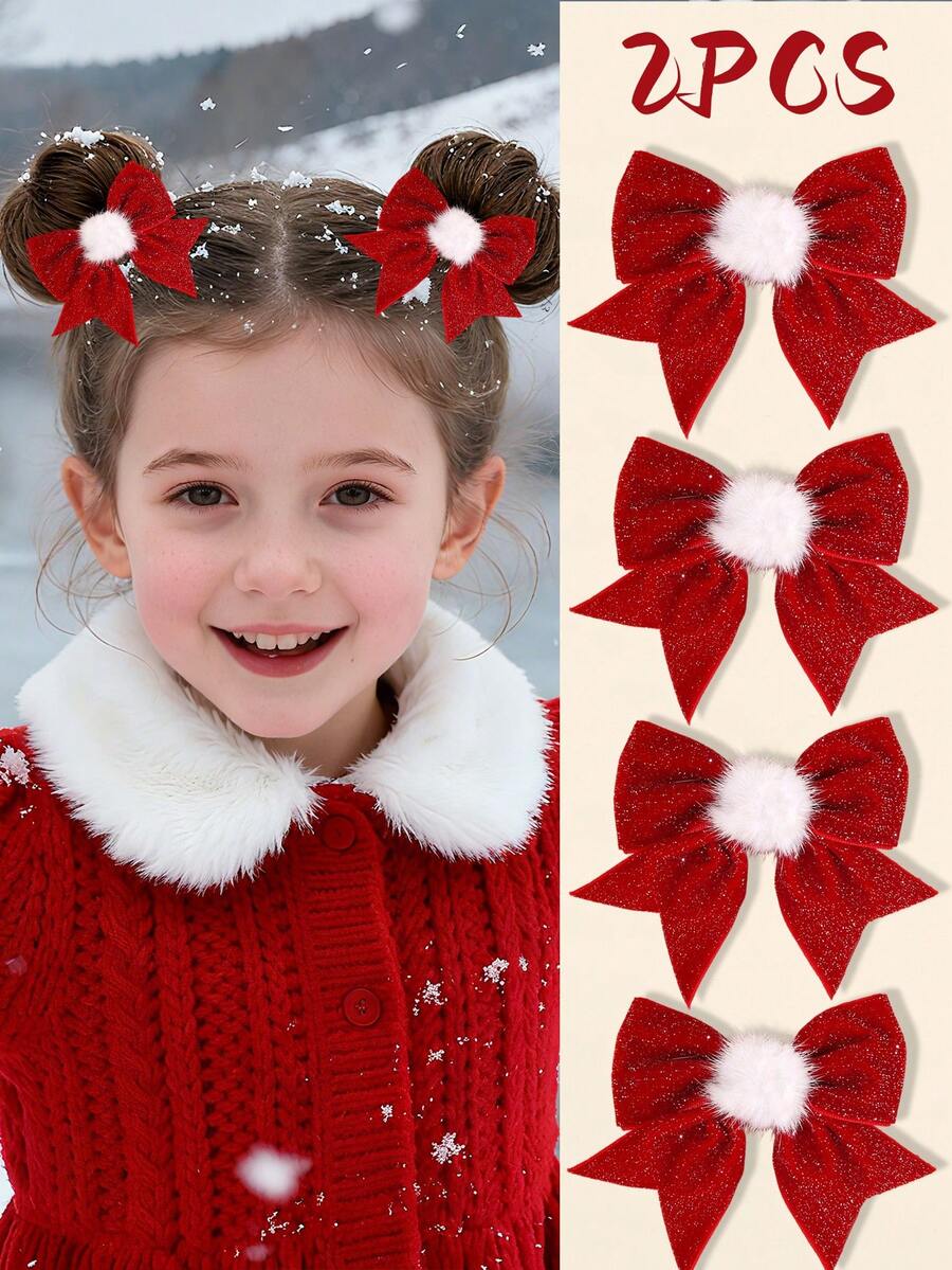 2 piezas Lazos para el cabello para niñas, Clips de lazo navideños para el cabello Otoño Invierno, Pasadores de lazo para fiestas, Accesorios de cabello dulces y lindos para la vida diaria