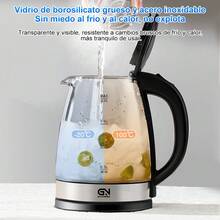 Hervidor eléctrico de vidrio con luz azul (borde de metal), hervidor de vidrio de 2L con LED azul, ebullición rápida, fácil de limpiar, ebullición anti-seco, - Negro - Ver 4