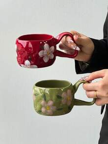 1个花卉陶瓷咖啡杯，简约ins风大容量咖啡杯，优雅下午茶杯，大容量可盛装甜点、沙拉、早餐牛奶燕麦片、拿铁，创意商用咖啡杯，生日、斋月、圣诞节送给朋友的理想礼物