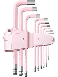 COLFULINE Juego de 9 llaves Allen rosadas, juego de llaves hexagonales de extremo de bola larga, juego de llaves Allen para mujeres, tamaño 1.5-10 mm con codificación de colores para los mejores - Rosa - Ver 4