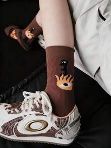 Fairycore Calcetines de media caña con estampado completo de moda creativa y personalizada para mujer. - Negro - Ver 8