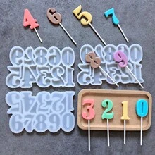 1/2件 1-9數字形棒棒糖矽膠模具，DIY巧克力、糖果、布丁、蛋糕裝飾 - 白色 - 查看 5