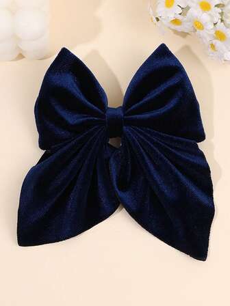 1pc Velvet Hair Bows For Girls Solid Color Bow Alligator Clips Large Navy Blue Bow Hair Clips Solid Color Fall Winter Barrettes New Year Gift For Girls Elegant Hairpins Holiday Party Headpiece Teens Hair Accessories