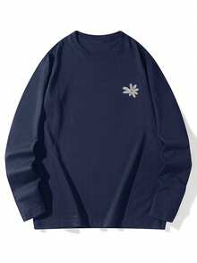 Women's Loose Fit Japanese Cat Print Long Sleeve T-Shirt, Versatile For Spring And Autumn Casual - Navy Blue - View 9