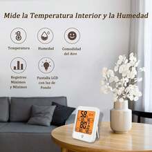 Termómetro Higrómetro Digital, Monitor Temperatura Humedad, Pantalla LCD Con Retroiluminación Y ° c/ ° F Cambiar, Termometro Digital Pared, Con Soporte, Registros Mínimos Y Máximos Para Hogar, Escuela - blanco - Ver 4