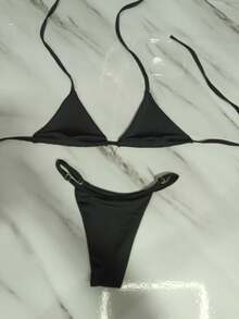 Women's Triangle Bikini Top With Tan Lines, Summer Fashion, No Padding, Simple Adjustable Straps, Perfect For Vacations And The Beach. - 黑色 - 查看 4