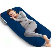 1 Pieza Almohada De Maternidad Abrazable ,Con apoyo lateral,Funda Desmontable,Almohada para dormir,Pregnancy Pillow,Cojin ajustable de Lactancia,Almohada para niños,Colecho para niños - Azul Marino - Ver 3