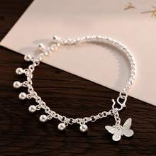 1Pc Sterling Silver Butterfly Bell Charm Bracelet For Women - Dainty Minimalist Jewelry, Everyday Daily Wear Accessory, Cute Gift Idea For Her Birthday/Christmas - Bạc - Xem 12