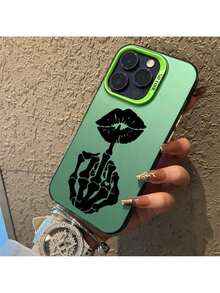 Kompatibel mit iPhone 17 Pro Max 16 Plus 15 14 13 12 11 Air E Totenkopf Hand Lippen Tattoo Langlebige Stoßfeste Kratzfeste PC Schutzhülle - Schwarz - Übersicht 9