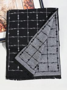 1 Stück Herren lässiger, vielseitiger, modischer kurzer Quasten-Schal mit gestreiftem Karomuster, Schwarz, geeignet für Winterkleidung, tägliche Fahrten und Ausflüge