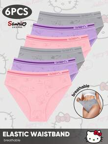 Sanrio 6pcs Sanrio Kitty & Kuromi Mid-Waist Printed Seamless Underwear For Women