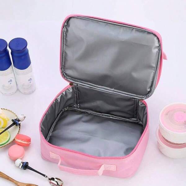 Handheld Lunch Box, Reusable Insulated Flip Sequins Lunch Tote Bag Handheld Box Roomy Carry Bag Lunchbox Gifts Women, Lunch Box Glittering Shining Travel Meal Tote Kit Pink