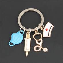 Nurse Doctor Mask Keychain Medical Staff Key Ring Nurses Day Accessories - 粉紅色口罩 - 查看 6