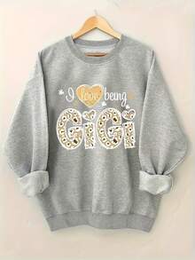 2025 New Women's Sweatshirt Leopard Print LOVE BEING GIGI Sweatshirt, Casual Long Sleeve Round Neck Sweatshirt For Autumn And Winter, Women's Clothing. Loose And Comfortable - 淺灰色 - 查看 12