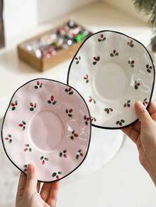 1pc 11OZ Hand-Painted With Interesting Patterns, High-Quality Ceramic Coffee Cup And Saucer Set. Can Be Used As A Tea Cup For Afternoon Tea, Cappuccino Cup, Or Coffee Cup. It Can Also Be Used As A Gift For Festivals.