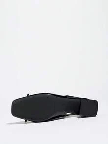 2025新款优雅高跟鞋，多功能亮面皮革材质，粗跟，无后跟套穿凉鞋，穿着舒适，女士高跟鞋 - 黑色 - 查看 5