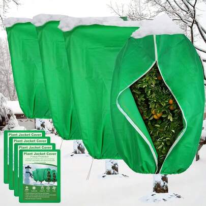 SPORTYOUTH 4 Pack Plant Covers Freeze Protection, 32inch X 47.2inch Winter Frost Blankets Cloth With Zipper Drawstring, 2.4 Oz Reusable Jacket Cover Bags For Outdoor Plants Shrub Bush Tree Potted{Inchsize_nameinch:Inch4Pcs-31.5x47.2\Inchinch,Inchcolor_nameinch:InchGreenCoverinch}