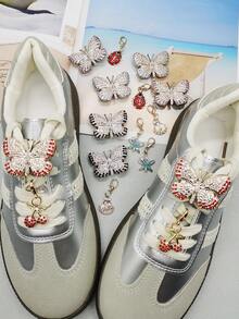 4件套卡通风格彩色树脂贝壳鞋带挂饰，趣味蝴蝶鞋带扣，闪亮樱桃瓢虫鞋坠，DIY装饰，可拆卸人造珍珠海星鞋夹配件，适合女士系带运动鞋靴子，圣诞节、万圣节、情人节、生日、节日派对礼物（不含鞋子）