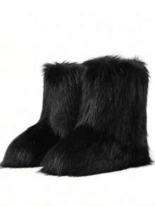 Fluorescent Green Short Snow Boots New Winter Warm Plush Faux Fur Snow Boots For Women - Dark Grey & Brown & Black Ankle Booties With Soft Lining, Cozy Slip-On Design For Cold Weather Outdoor & Indoor Wear Unisex Short Ankle Faux Raccoon Fur Snow Boots - Solid Classic Color, Super Smooth Fur Touches The Ground, Perfect For Christmas & Halloween,  Y2K Style! Y2K Fashion Men's & Women's Snow Boots - Faux Raccoon Fur, Silky Smooth Floor-Reaching Fur, Solid Classic Shade, Ideal For Christmas & Halloween! Short Ankle Unisex Snow Boots With Faux Raccoon Fur - Solid Classic Color, Ultra-Smooth Fur Hits The Ground, Must-Have For Christmas & Halloween, Edgy Y2K Vibe! Christmas & Halloween Essential Faux Raccoon Fur Snow Boots (Unisex) - Solid Classic Hue, Smooth Fur Touches The Floor, Stylish Y2K Look! Y2K Short Ankle Snow Boots For Men & Women - Faux Raccoon Fur, Super Smooth Floor-Length Fur, Solid Classic Color, Great For Christmas & Halloween Celebrations! - 黑色 - 查看 4