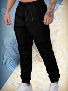 Pantalones deportivos informales para hombres, pantalones largos transpirables y agradables para la piel con cordón y bolsillos con cremallera con estampado, adecuados para novio/esposo