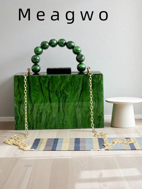 Fashionable Minimalist Marble Pattern Acrylic Handbag, Elegant Personalized Unique Clutch Crossbody Shoulder Bag With Chain