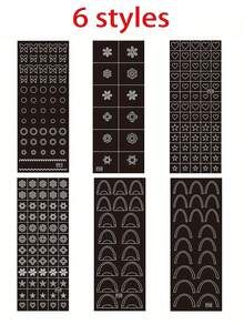 6pcs Nail Art Stencils Templates Including Heart, Butterfly, Flower, Snowflake, Star, Hollow French Nail Stickers Printing Mold Template Tools Manicure DIY Decor Nails - Black - View 10