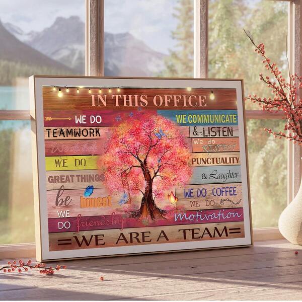 1pc Motivational Teamwork Decorative Canvas Wall Art. This Painting Features Office Inspirational Quotes, Color-Changing Trees, And Workplace Values, Suitable For Decorating Living Room, Bedroom, And Home Office. Canvas Wall Art, Room Poster, Home Decor, Room Setup, Interior Decoration. Frame Optional.