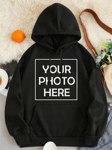 Customized Photo Printed Sweatshirt For Women, Personalized Gifts For Friends/Family/Couples/Pets, Birthday/Anniversary/Valentine's Day, Casual Pullover Fleece Sweatshirts For Autumn/Winter, Black Tops Jacket, Christmas Personalized Design, Autumn Clothes, Fall Tops, Women Shirts, Winter Outfits, Party Gifts, Gifts For Her, Birthday Presents, One-Of-A-Kind, Autumn Winter Clothing - Black - View 1