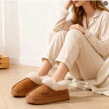 1 par de pantuflas esponjosas de mujer, pantuflas térmicas de cobertura total forradas, zapatos de maternidad gruesos y cálidos de talón cerrado, botas de nieve antideslizantes de EVA