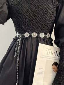 New Elegant Metallic Waist Chain For Women, Chic Western Style Waist Belt Chain, Retro Versatile Starry Print Waist Chain, Zinc Alloy Bohemian Waist Chain For Party - Multicolor - View 3