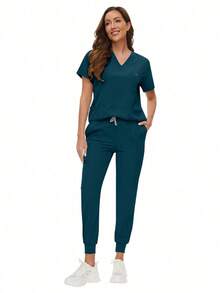 Surgical Uniforms Woman Scrub Set Nurse Beauty Salon Workwear Clinical Scrubs Top Pants Sets Spa Doctor Nursing Clinical Suit - 水鴨藍 - 查看 6