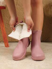 Fesd Ts Japanese Style Women's Short Rain Boots, Thermal Lined, Warm, Waterproof, Anti-Slip, Suitable For Kitchen, Outdoor Work, Car Washing, Fishing