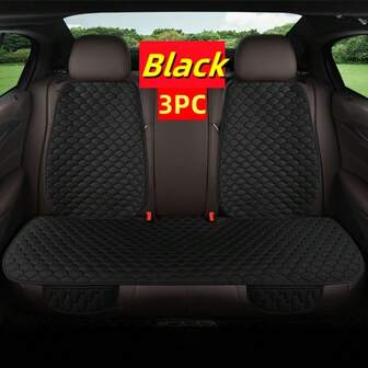 3pcs Car Seat Cushions, Comfortable For Summer, Linen Texture, Compact Car Seat Pad, Elegant Design, Solid Color Minimalist Style, No Binding, Breathable, Fit For Rear 3-Seat, With Backrest, Four-Season Rear Seat Cushion, Suitable For Sedan, MPV, SUV, Truck, RV