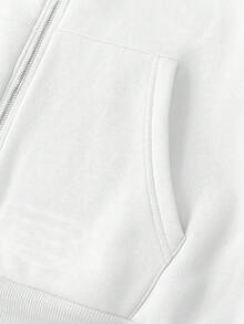 Men's Casual Comfortable Numeric Pattern Printed Zip-Up Hoodie, Thermal Lined, Autumn/Winter, Long Sleeve Top - White - View 9