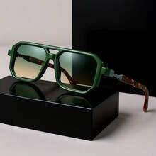 Fashion Oversized Square Sunglasses Unisex - Protection, Retro Tortoiseshell Arm Green Tone Brown Frame - Unisex Large Square Sunglasses With Case And Cloth - Beach, Travel And Daily Wear Accessories, Men's Eyeglass Frames, Men's Sunshade Glasses, Outdoor Goggles,  Sunglasses, High-Quality Lenses, Protective Glasses, Men's Accessories - 豆花色的 - 查看 2