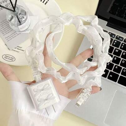 4件套蝴蝶结充电器适配器保护套及网状线缆保护套，兼容 12-16/20W充电器，充电器保护套，时尚礼品