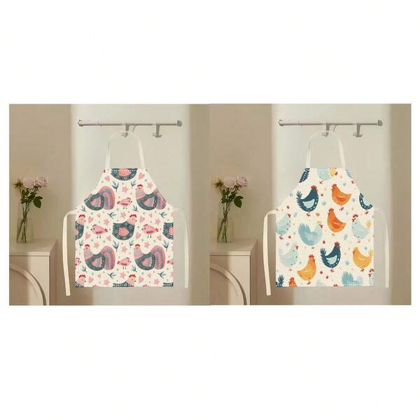 1pc Chicken Pattern Apron, Creative, Fun And Fashionable Printed Home Cleaning Apron, Oil-Proof And Easy-To-Clean Kitchen Cooking Apron, Creative Home Apron