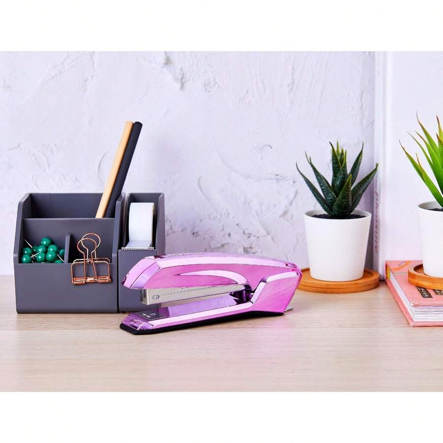 Bostitch Office Ascend Grapadora 3 en 1, capacidad de 20 hojas, almacenamiento integrado de removedor y grapas, 420 grapas incluidas, ligera, morado metálico - Magenta - Ver 1