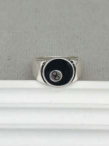1pc Fashionable And Personalized European And American Design Black Eight Ball Ring Suitable For Men's Daily Wear - 彩色 - 查看 4