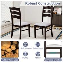 Dining Chairs Set Of 2/4 Fabric Rubber Wood Legs Padded Seat Wavy Backrest Armless - Grey and Dark Brown-2 pcs - View 5